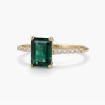 Emerald Cut Lab Emerald Ring 925 Silver | 1.67ct Green Emerald Solitaire Ring With Moissanite Pave Band | Engagement Ring