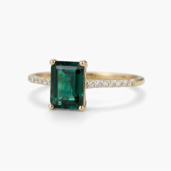 Emerald Cut Lab Emerald Ring 925 Silver | 1.67ct Green Emerald Solitaire Ring With Moissanite Pave Band | Engagement Ring