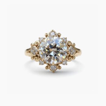 Old Mine Round Moissanite Ring, Vintage Filigree Engagement Ring, Floral Halo Ring, Antique Style Scrollwork Ring, 925 Silver
