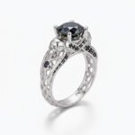 Black Moissanite Skull Engagement Ring 2.01ct Round Cut Gothic Split Shank Silver Ring
