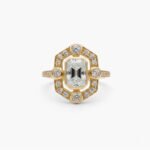 1.75ct Emerald Cut Moissanite Halo Ring, Vintage Octagon Halo Engagement Ring, Pavé Band 925 Silver, DE VVS1