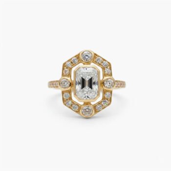 1.75ct Emerald Cut Moissanite Halo Ring, Vintage Octagon Halo Engagement Ring, Pavé Band 925 Silver, DE VVS1