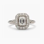 2.41 CT Emerald Cut Moissanite Halo Ring, Vintage Art Deco Engagement Ring, Emerald Cut Moissanite Ring