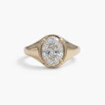 Oval Moissanite Signet Ring 3.68ct Bezel Set Engagement Ring Vintage Style Silver Ring