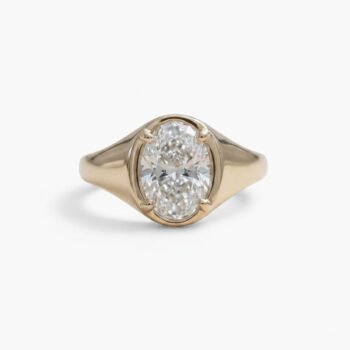 Oval Moissanite Signet Ring 3.68ct Bezel Set Engagement Ring Vintage Style Silver Ring