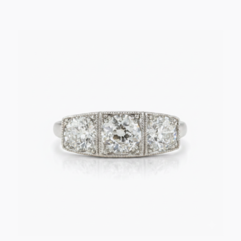 Art Deco Moissanite Three Stone Ring 3.52 CTW Old Mine Cut Ring Vintage Engagement Ring Sterling Silver Valentine Ring Gift