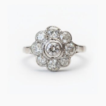 0.78CT Round Moissanite Flower Ring Vintage Halo Cluster Engagement Ring Floral Daisy Ring Milgrain Silver Bridal Ring