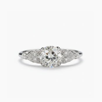 2.01CT Old Mine Cut Moissanite Ring Vintage Engagement Ring Art Deco Milgrain Solitaire Leaf Detail Silver Ring