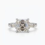 1.58CT Asscher Cut Moissanite Ring Three Stone Engagement Ring Baguette Side Stones Art Deco Step Cut Silver Ring
