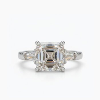 1.58CT Asscher Cut Moissanite Ring Three Stone Engagement Ring Baguette Side Stones Art Deco Step Cut Silver Ring
