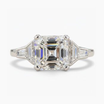 3.01CT Asscher Cut Moissanite Ring Three Stone Engagement Ring Baguette Side Stones Art Deco Step Cut Silver Ring