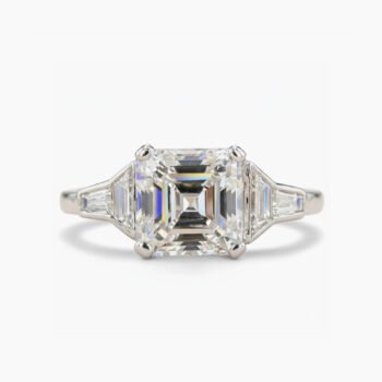 3.01CT Asscher Cut Moissanite Ring Three Stone Engagement Ring Baguette Side Stones Art Deco Step Cut Silver Ring