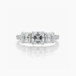 1.53CT Asscher Cut Moissanite Three Stone Ring Step Cut Engagement Ring Vintage Art Deco Trilogy Silver Ring