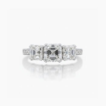 1.53CT Asscher Cut Moissanite Three Stone Ring Step Cut Engagement Ring Vintage Art Deco Trilogy Silver Ring