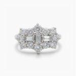 2.02CT Moissanite Cluster Ring Baguette & Round Cut Halo Ring Art Deco Statement Engagement Ring Vintage Silver Ring