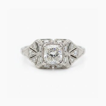 Art Deco Cushion Cut Moissanite Ring 1.52CT, Vintage Halo Engagement Ring, Milgrain Filigree Silver Ring, Antique Style Bridal Ring