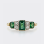 Green Emerald Cut Ring 1.98CT Art Deco Three Stone Ring Emerald & Round Moissanite Vintage Engagement Ring Silver