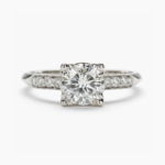 2.55 CT Round Moissanite Engagement Ring, Pavé Band Solitaire Ring, Colorless VS1, Sterling Silver, Classic Prong Set Bridal Ring