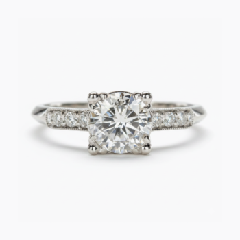 2.55 CT Round Moissanite Engagement Ring, Pavé Band Solitaire Ring, Colorless VS1, Sterling Silver, Classic Prong Set Bridal Ring