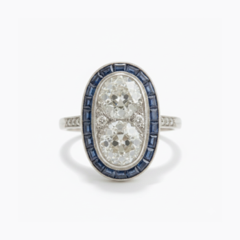 Art Deco Moissanite Oval Ring, Double Stone Cluster Ring, Blue Sapphire Halo Ring, Vintage Statement Engagement Ring, 925 Silver