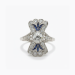 Art Deco Moissanite Floral Ring, Sapphire Blue Halo Engagement Ring, Vintage Cluster Ring, Marquise Accent Ring, 925 Silver