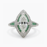 Marquise Moissanite Ring, Emerald Green Halo Engagement Ring, Art Deco Vintage Ring, Double Halo Cluster Ring, 925 Silver