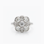 Floral Moissanite Cluster Ring, 5 Stone Flower Ring, Vintage Engagement Ring, Round Cut Statement Ring, Art Deco Style 925 Silver