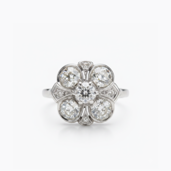 Floral Moissanite Cluster Ring, 5 Stone Flower Ring, Vintage Engagement Ring, Round Cut Statement Ring, Art Deco Style 925 Silver