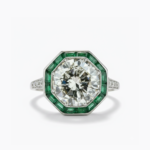3.11CT Round Moissanite Ring Emerald Halo Art Deco Engagement Ring Octagon Halo Baguette Cluster Silver Statement Ring