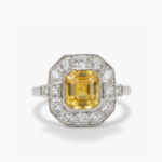 Canary Yellow Emerald Cut Ring 1.62CT Art Deco Halo Ring Vintage Cluster Engagement Ring Milgrain Silver Statement Ring