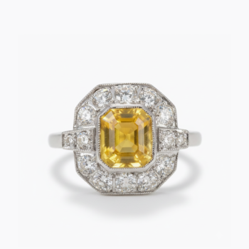 Canary Yellow Emerald Cut Ring 1.62CT Art Deco Halo Ring Vintage Cluster Engagement Ring Milgrain Silver Statement Ring