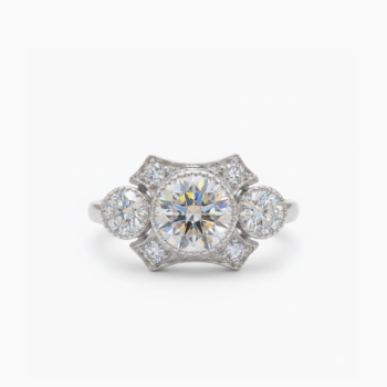 1.68CT Round Moissanite Ring Three Stone Halo Vintage Art Deco Engagement Ring Cluster Milgrain Silver Bridal Ring