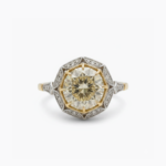 Art Deco Yellow Stone Ring 2.73 CT Round Cut Halo Ring Vintage Statement Ring 925 Sterling Silver Gold Tone