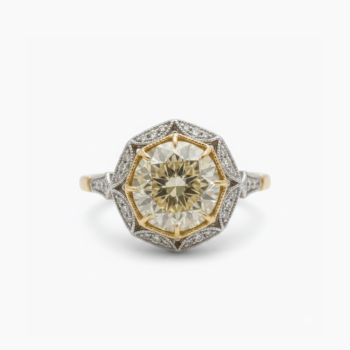 Art Deco Yellow Stone Ring 2.73 CT Round Cut Halo Ring Vintage Statement Ring 925 Sterling Silver Gold Tone