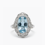 Art Deco Aqua Blue Ring 12.01 Ct Oval Cut Statement Ring Vintage Halo Ring Moissanite Accent Ring 925 Sterling Silver
