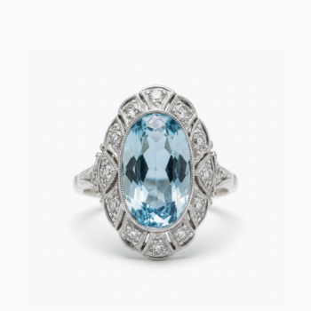Art Deco Aqua Blue Ring 12.01 Ct Oval Cut Statement Ring Vintage Halo Ring Moissanite Accent Ring 925 Sterling Silver