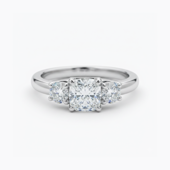 2.08 Ct Cushion Cut Moissanite Engagement Ring, Three Stone Ring, Round Side Stones 925 Silver Promise Ring, Bridal Ring