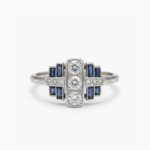 Vintage Art Deco Moissanite Ring Lab Sapphire Baguette Ring 925 Sterling Silver Round Cut Engagement Ring Statement Ring