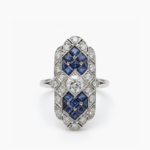 Vintage Art Deco Moissanite Ring Lab Sapphire Ring 925 Sterling Silver Blue Princess Cut Halo Engagement Ring Antique Style