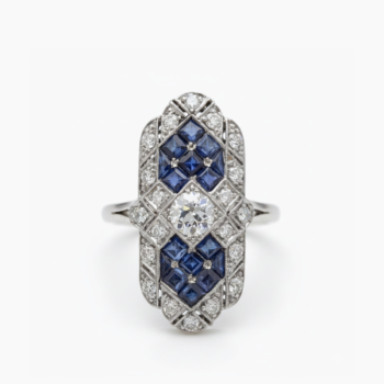 Vintage Art Deco Moissanite Ring Lab Sapphire Ring 925 Sterling Silver Blue Princess Cut Halo Engagement Ring Antique Style