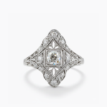 Vintage Art Deco Moissanite Ring 925 Sterling Silver Filigree Halo Ring Round Cut Engagement Ring Antique Statement Ring