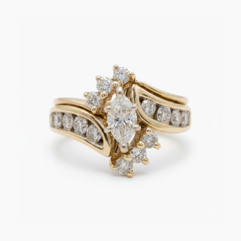 Marquise Moissanite Engagement Ring 925 Sterling Silver Cluster Ring Vintage Wrap Style Round Accent Bridal Ring