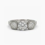 Three Stone Moissanite Ring 4.25 CTW Art Deco Wedding Ring 925 Sterling Silver Round Cut Milgrain Engagement Ring