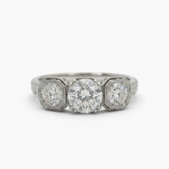 Three Stone Moissanite Ring 4.25 CTW Art Deco Wedding Ring 925 Sterling Silver Round Cut Milgrain Engagement Ring