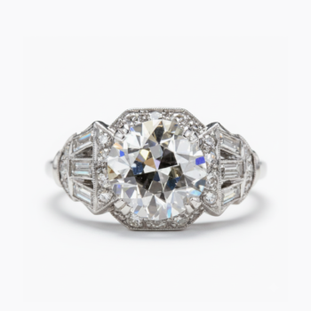 Art Deco Moissanite Engagement Ring 2.52 CTW Round Cut Halo Ring Baguette Side Stone Vintage Ring 925 Sterling Silver