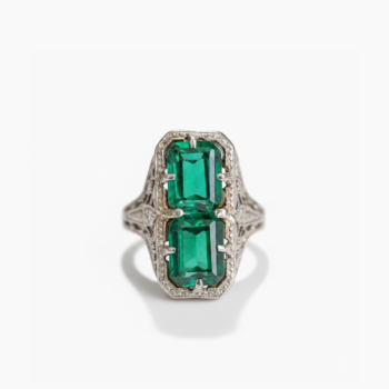 Art Deco Emerald Cut Green Ring 3.03 CT Lab Created Emerald Ring Vintage Statement Ring 925 Sterling Silver