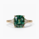 4.22 Ct Cushion Cut Emerald Green Ring, Lab Created Emerald Engagement Ring, Trillion Side Stone Ring, 925 Silver