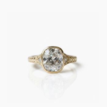 Cushion Cut Moissanite Ring 2.56 CT Bezel Set Engagement Ring Vintage Filigree Ring 925 Sterling Silver Gold Tone