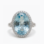16.33 CT Oval Aquamarine Ring Halo Statement Ring Blue Gemstone Cocktail Ring Pave Band 925 Silver VVS