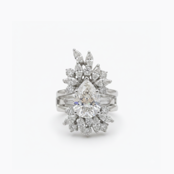 3.55 CT Pear Moissanite Ring Enhancer Set Floral Halo Marquise Cluster Split Shank Bridal Set 925 Silver